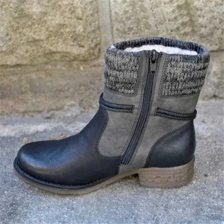 Size:4.5-11 Women Fashion Plus Size Thick Heel Side Zipper Short Boots - Image 5
