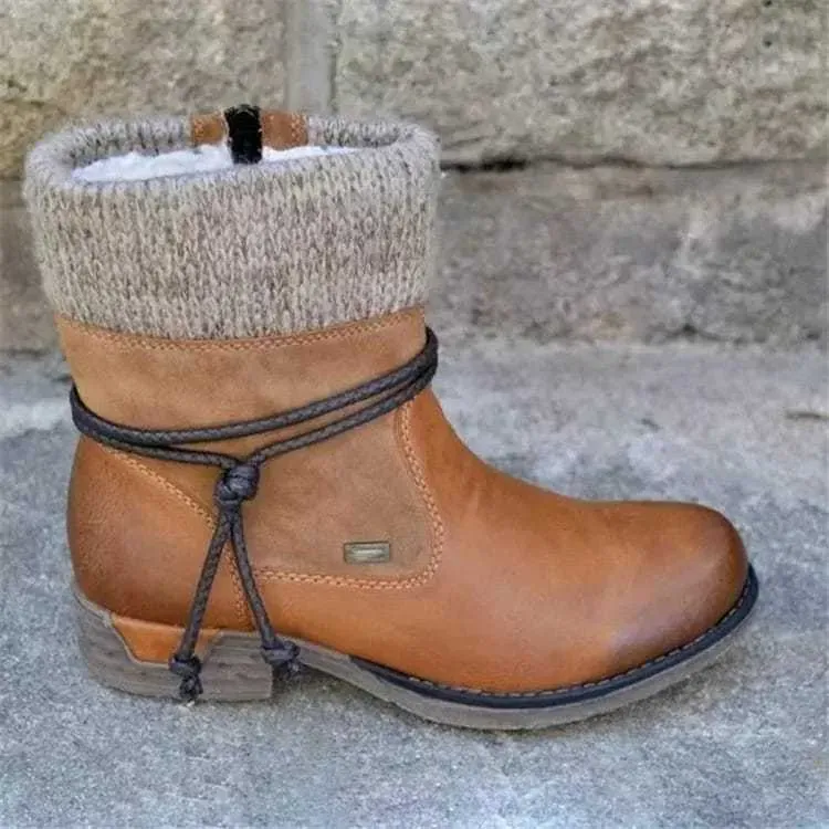 Size:4.5-11 Women Fashion Plus Size Thick Heel Side Zipper Short Boots - Image 6