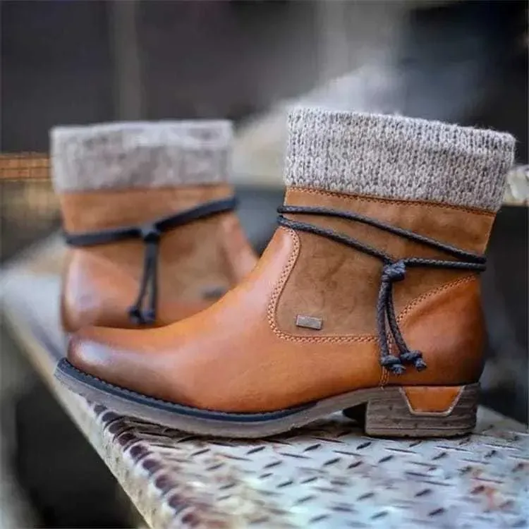 Size:4.5-11 Women Fashion Plus Size Thick Heel Side Zipper Short Boots - Image 7