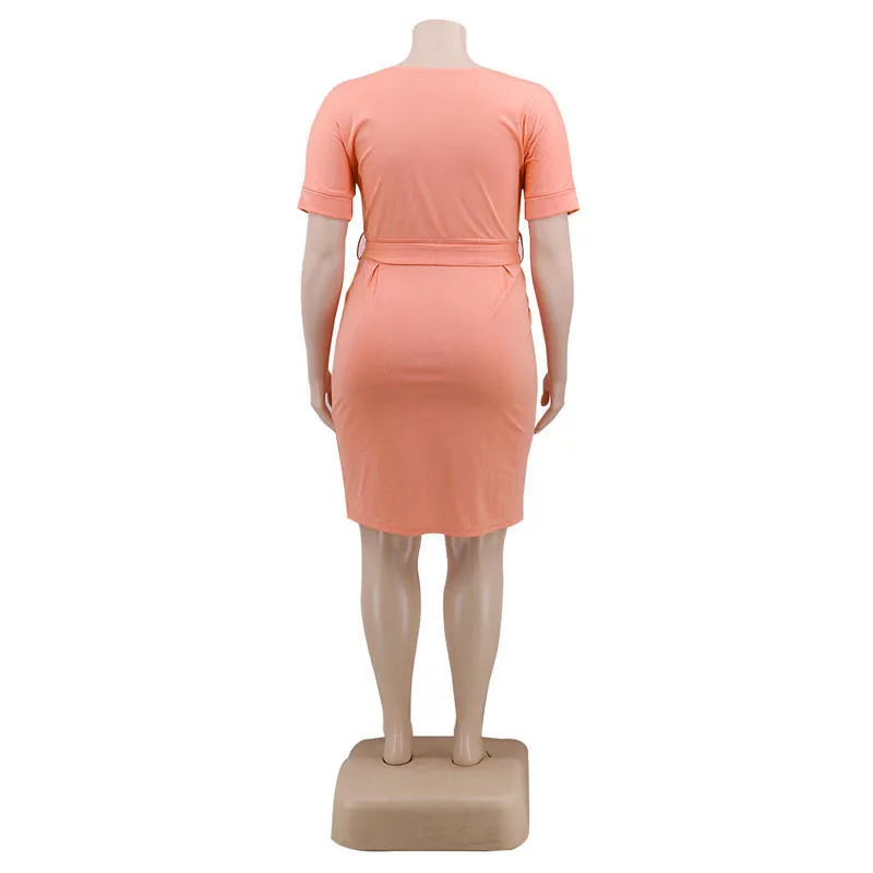XL-5XL Women Plus Size Solid Color Sash Dresses - Image 4