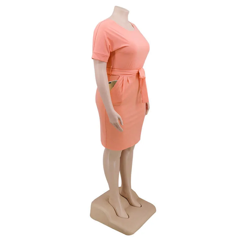 XL-5XL Women Plus Size Solid Color Sash Dresses - Image 5