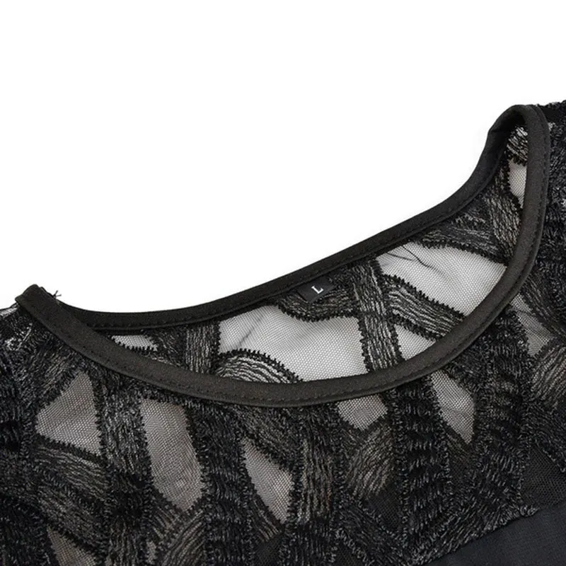 L-6XL Women Plus Size Elegant Casual Solid Color Hollow Lace Communting Dating Midi Dress - Image 4