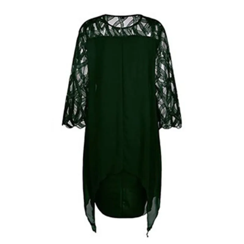 L-6XL Women Plus Size Elegant Casual Solid Color Hollow Lace Communting Dating Midi Dress - Image 6