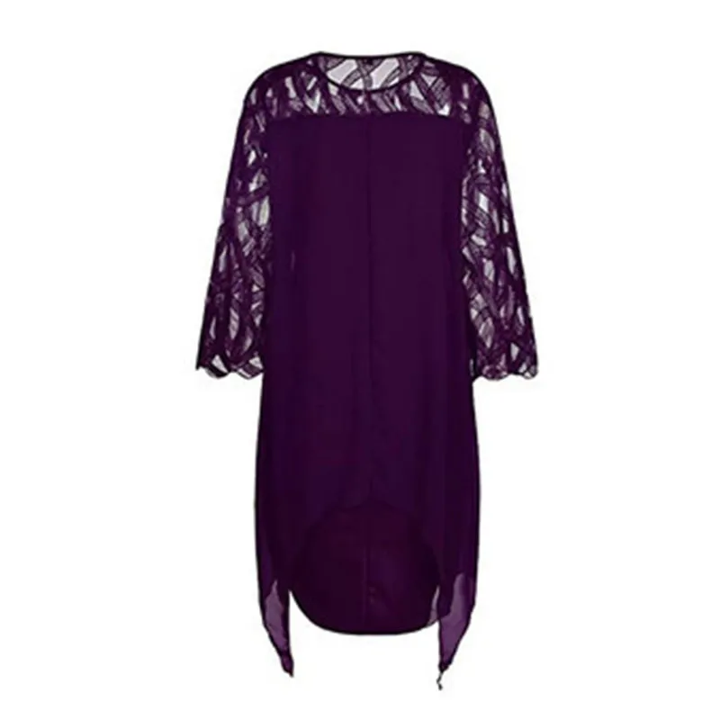 L-6XL Women Plus Size Elegant Casual Solid Color Hollow Lace Communting Dating Midi Dress - Image 8