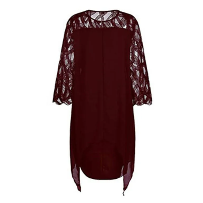L-6XL Women Plus Size Elegant Casual Solid Color Hollow Lace Communting Dating Midi Dress - Image 9