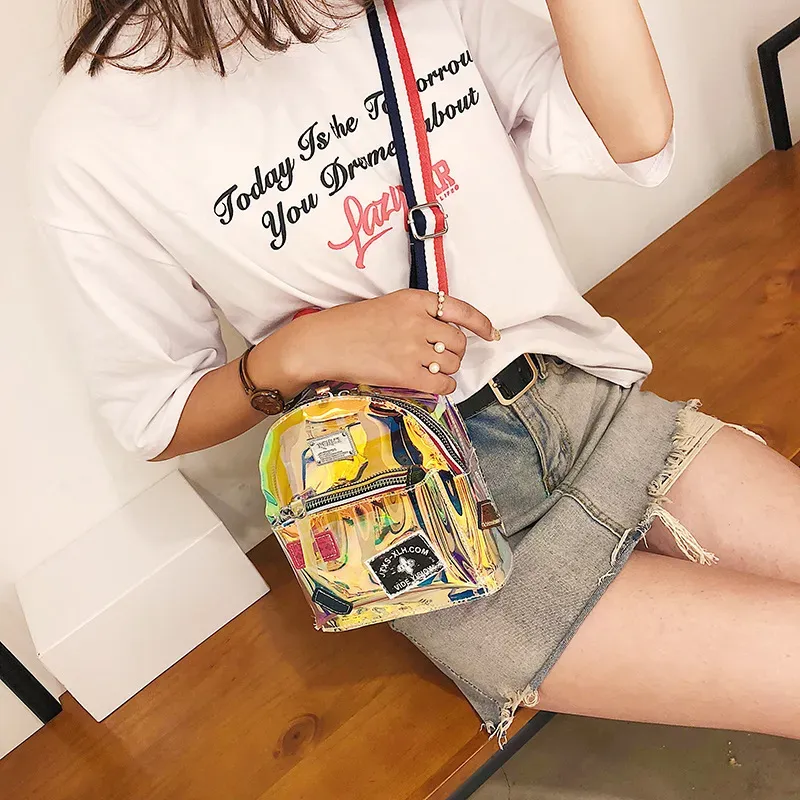 Women Creative Laser Jelly Clear Backpack Crossbody Handle Bag - Image 4