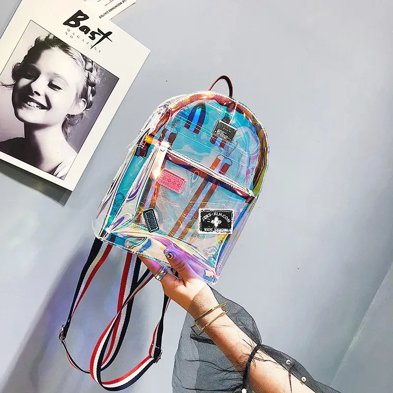 Women Creative Laser Jelly Clear Backpack Crossbody Handle Bag - Image 6