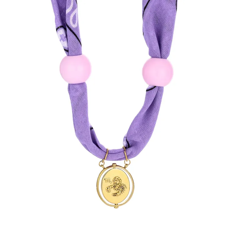Wholesale Personalized Twelve Constellations Zodiac Satin Scarf Steel Pendant Necklace - Image 13
