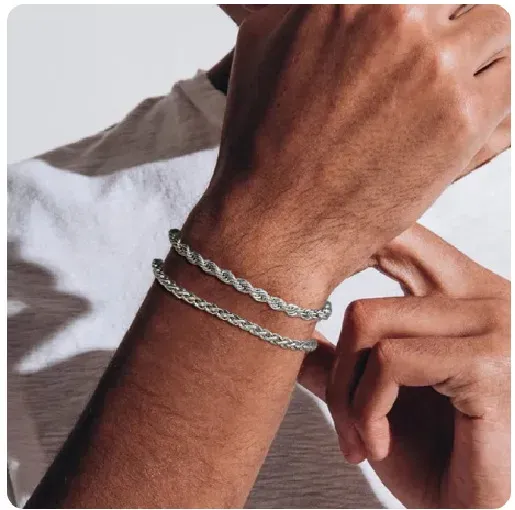Wholesale Men Fashion Simple Titanium Steel Bracelet Two-Piece Set - Image 3