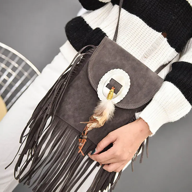 Women Vintage Tassel Decor Feather Boho Bag - Image 10
