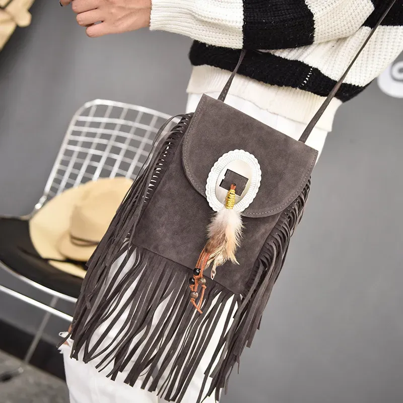 Women Vintage Tassel Decor Feather Boho Bag - Image 11