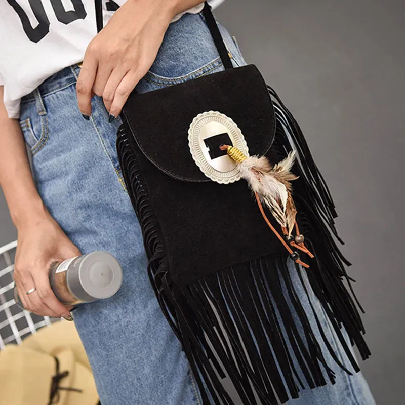 Women Vintage Tassel Decor Feather Boho Bag - Image 15
