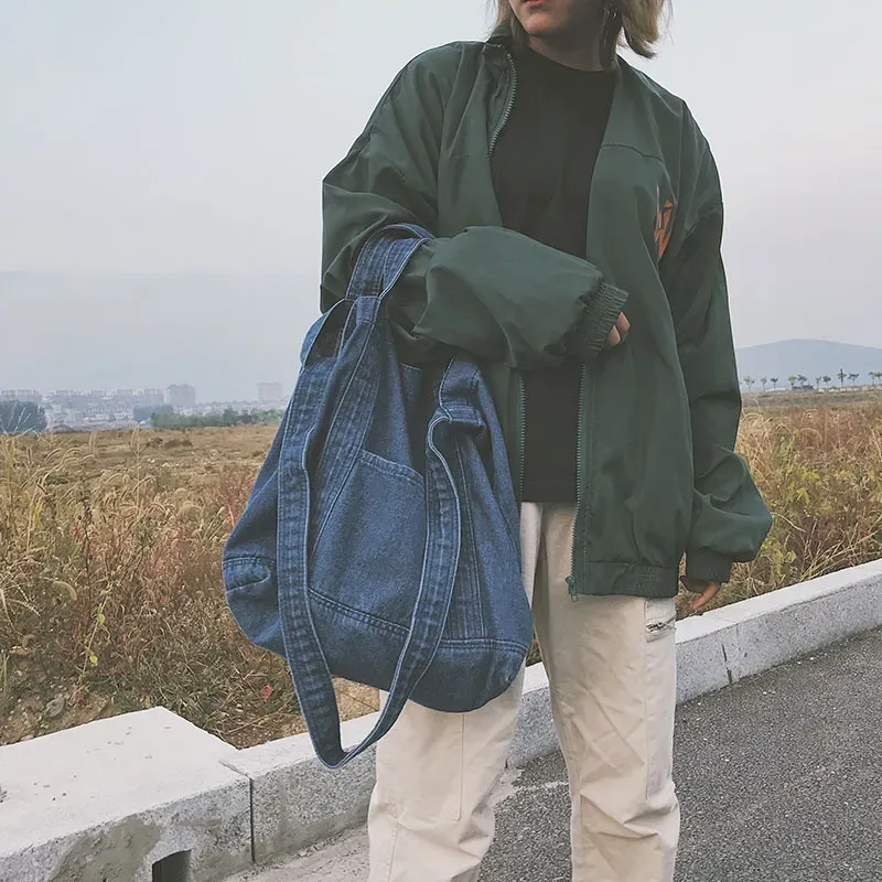 Denim Women Casual Design Large Capacity Shoulder Handle Bag Shopping Bag - Image 3