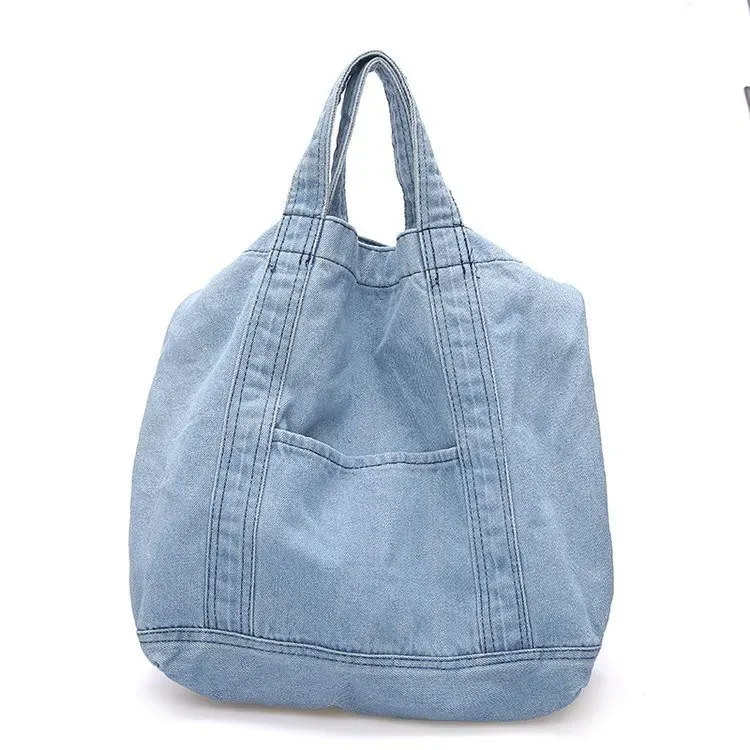 Denim Women Casual Design Large Capacity Shoulder Handle Bag Shopping Bag - Image 7