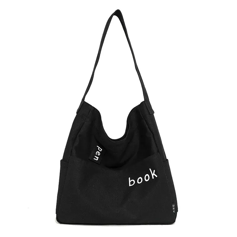 Women Casual Design Solid Color Canvas Shoulder Handle Tote Bag - Image 5