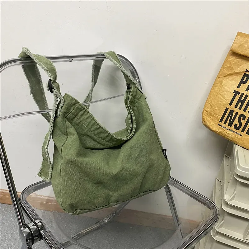Women Casual Multi Pocket Design Solid Color Canvas Large Capacity Shoulder Handle Tote Bag - Image 8