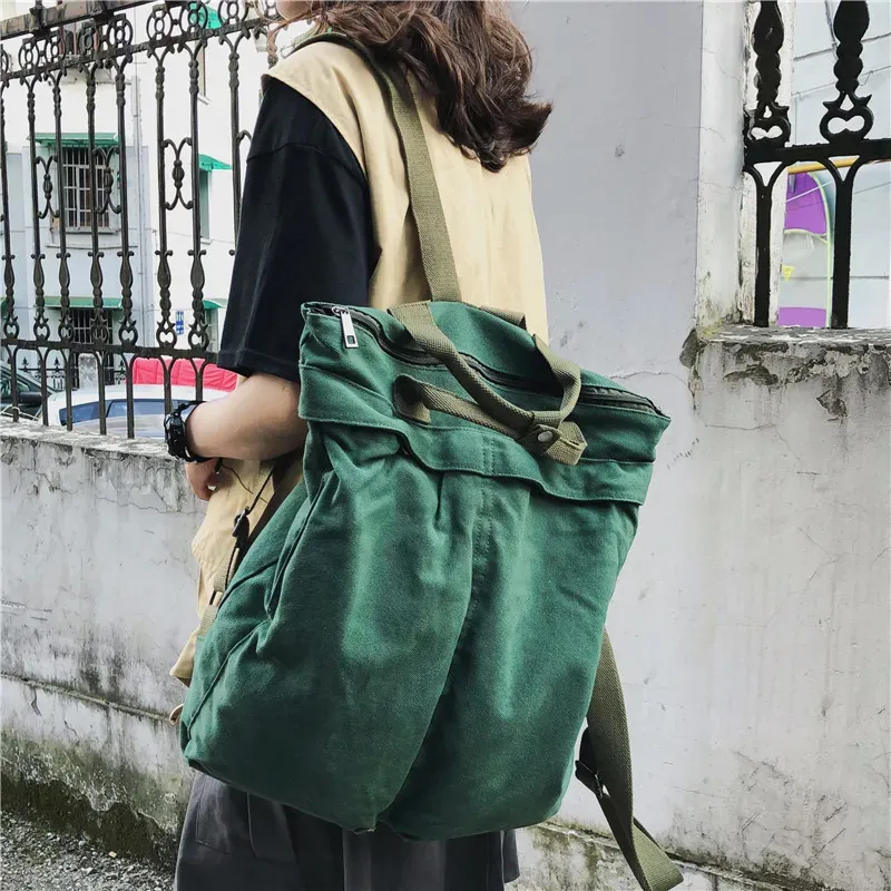Women Vintage Design Solid Color Large Capacity Shoulder Handle Tote Bag
