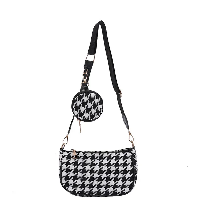 2 In 1 Women Casual Design Houndstooth Color Blocking Large Capacity Hobo Shoulder Handle Bag - Image 5