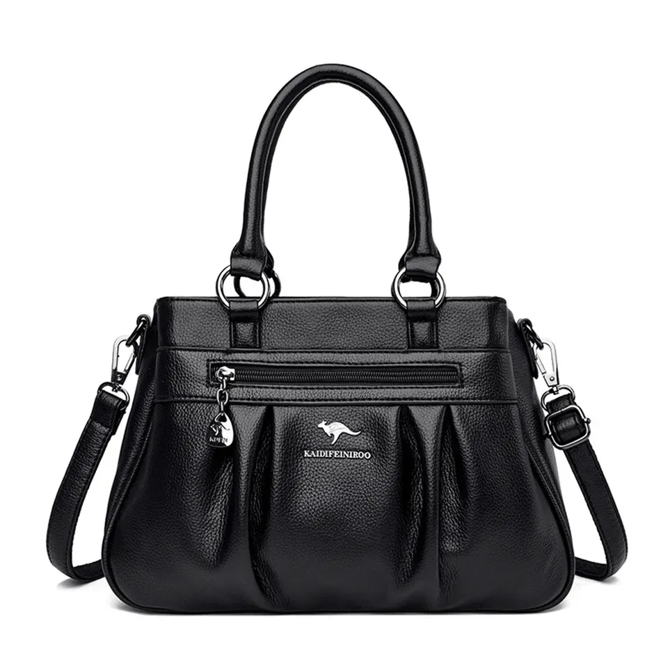 Women Casual Zipper Pocket Design Solid Color Large Capacity PU Handle Bag - Image 8