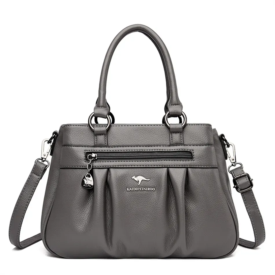Women Casual Zipper Pocket Design Solid Color Large Capacity PU Handle Bag - Image 9