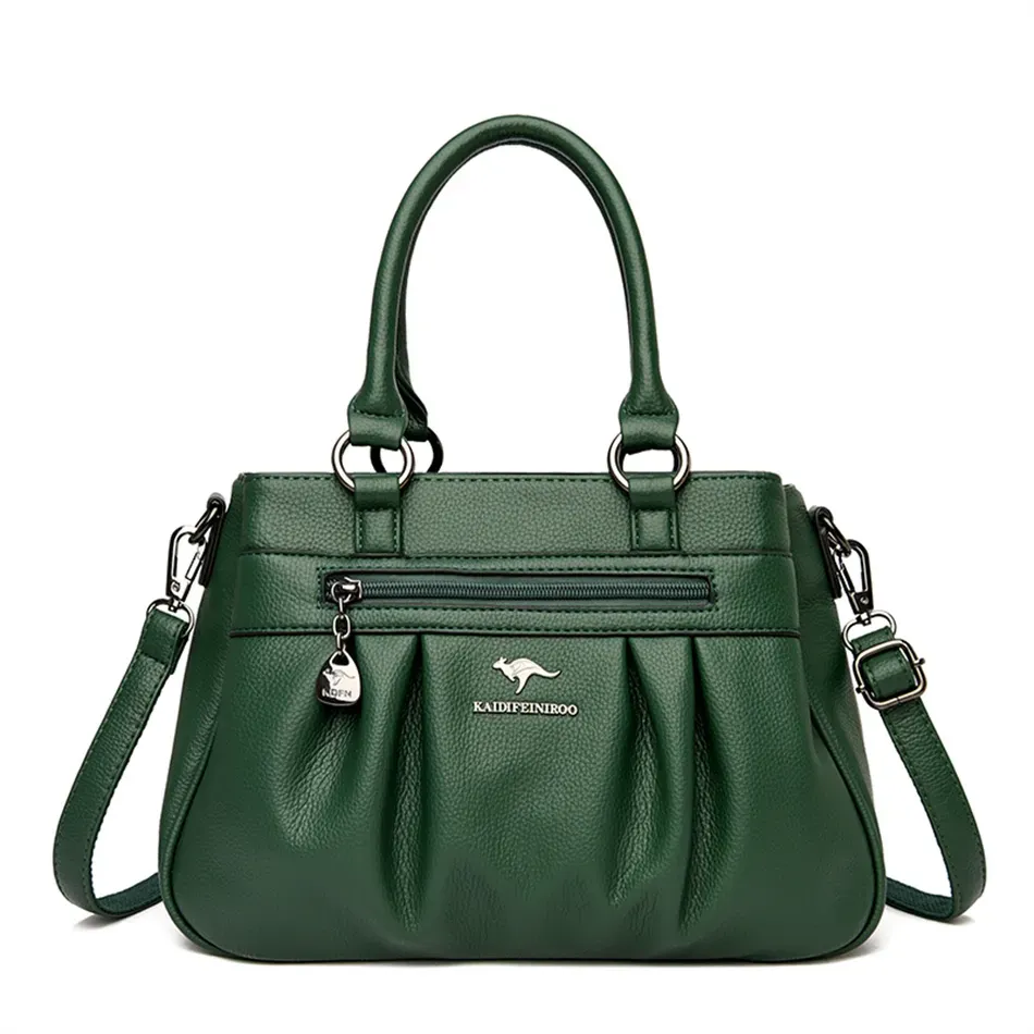 Women Casual Zipper Pocket Design Solid Color Large Capacity PU Handle Bag - Image 10