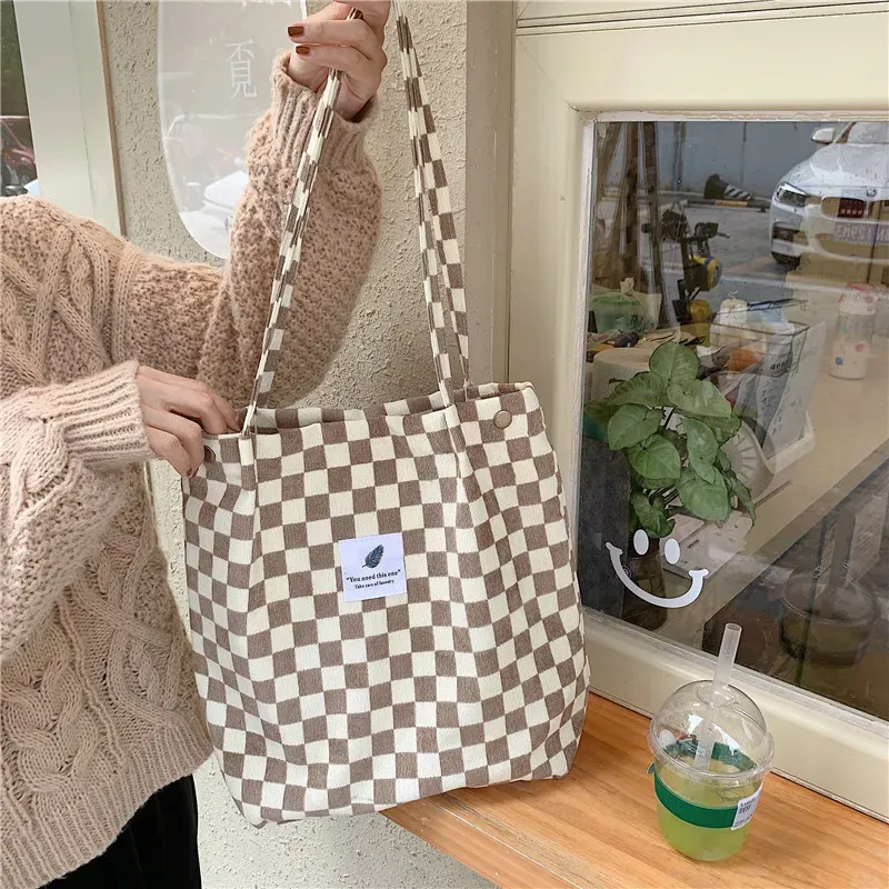 Women Casual Vintage Plaid Pattern Large Capacity Canvas Tote Bag - Image 5