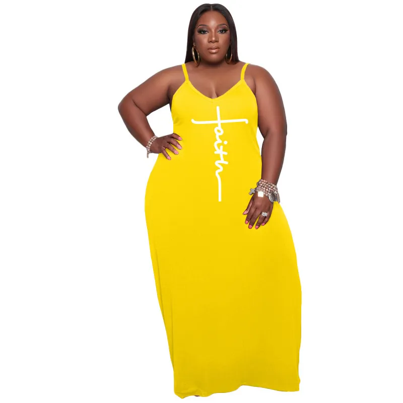 Plus Size Women Athleisure Faith Letter Printed Sleeveless Slip Dress - Image 3