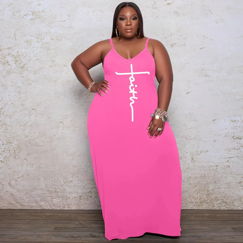 Plus Size Women Athleisure Faith Letter Printed Sleeveless Slip Dress - Image 5