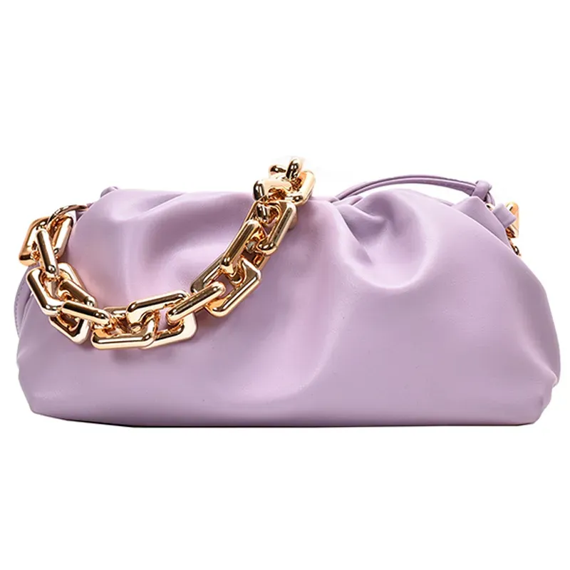 Women Fashion Thick Chain Crease Design Solid Color PU Shoulder Bag - Image 6