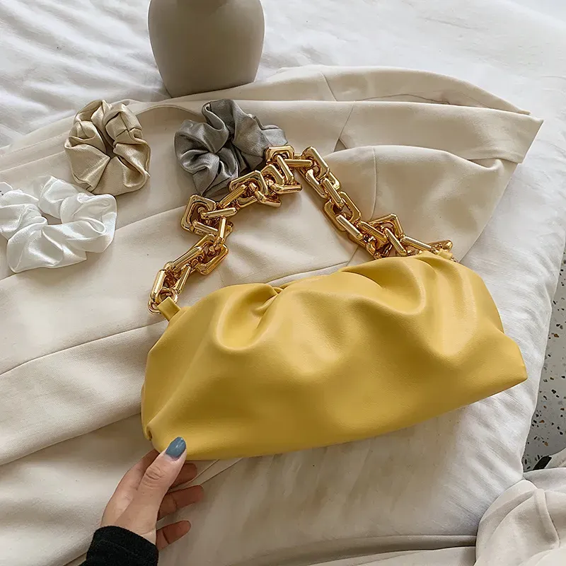 Women Fashion Thick Chain Crease Design Solid Color PU Shoulder Bag - Image 13