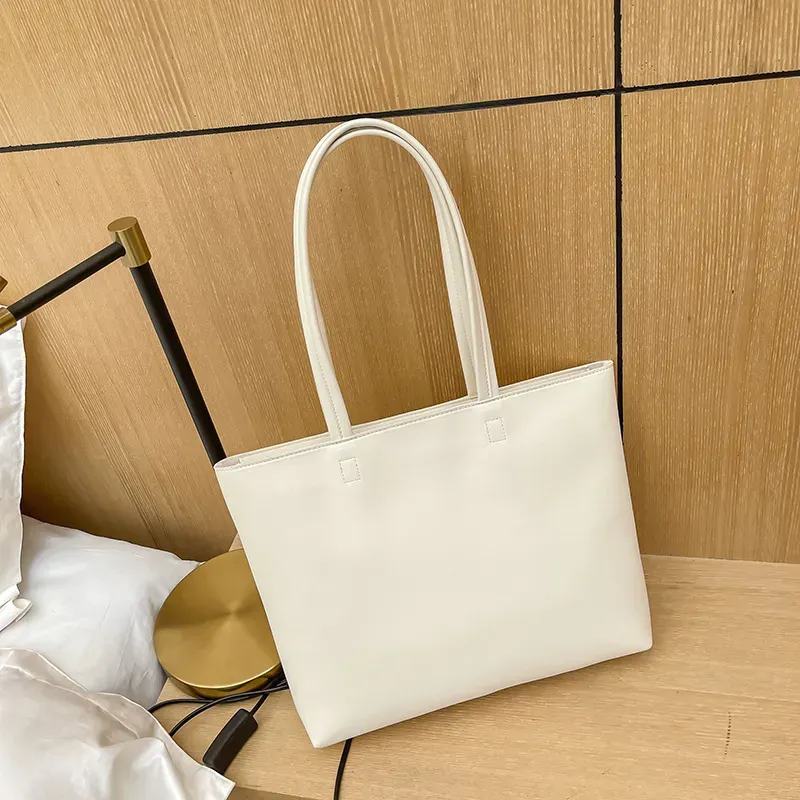Women Fashion Basic Zipper Design Solid Color Large Capacity PU Tote Bag - Image 5