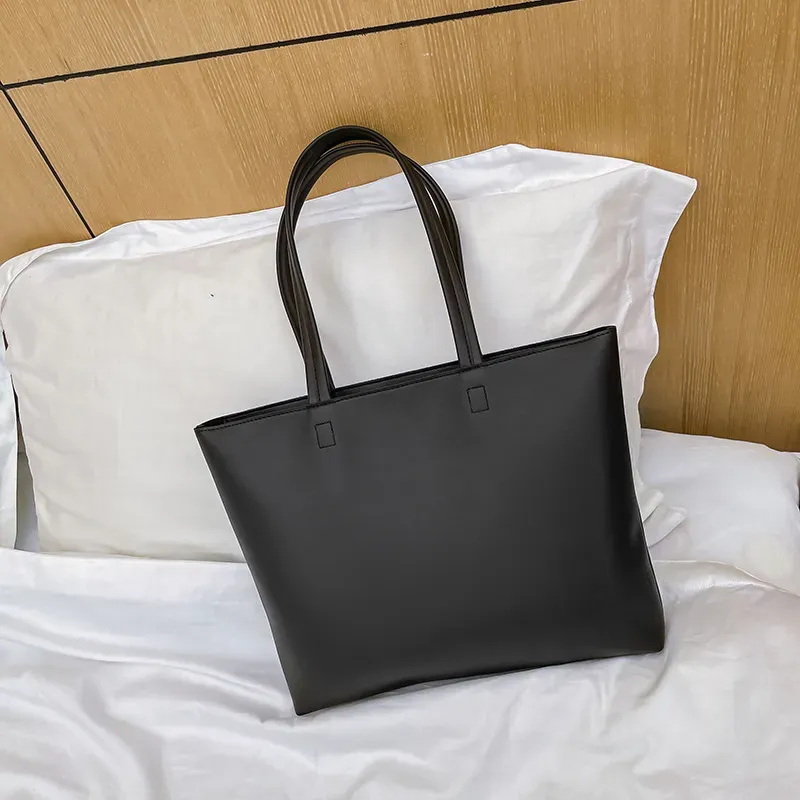 Women Fashion Basic Zipper Design Solid Color Large Capacity PU Tote Bag - Image 8