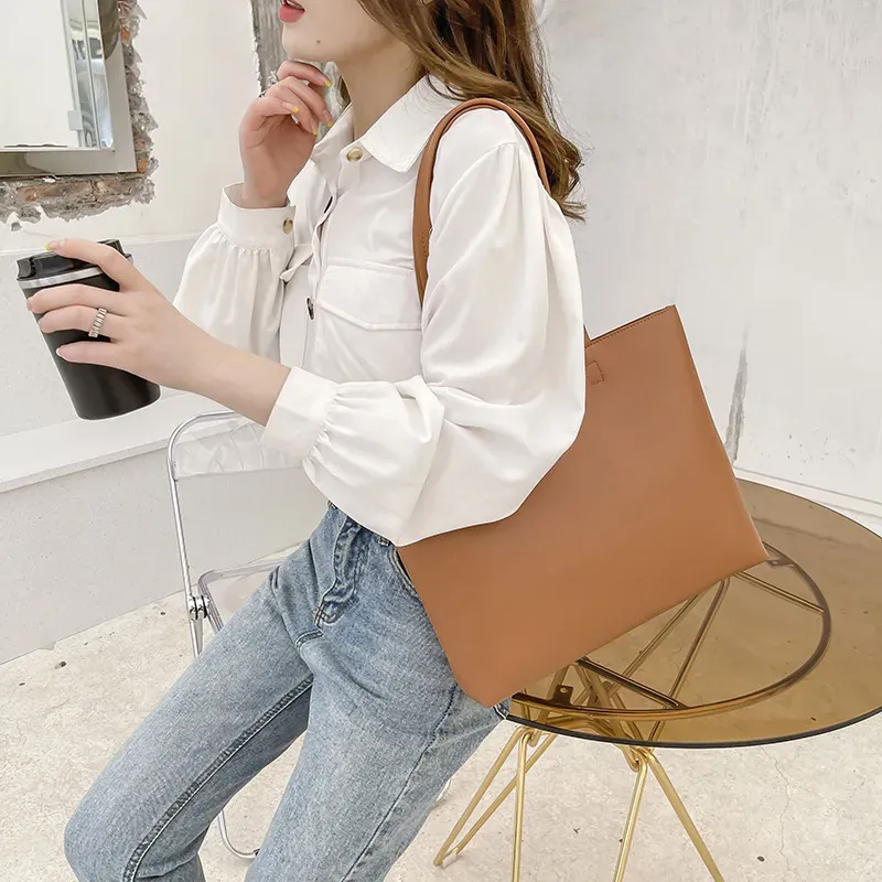Women Fashion Basic Zipper Design Solid Color Large Capacity PU Tote Bag - Image 9