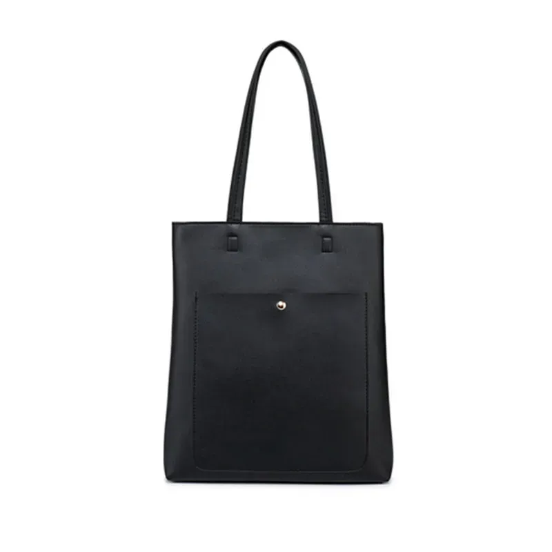 Women Fashion Basic Magnetic Buckle Zipper Design Solid Color Large Capacity PU Tote Bag - Image 6