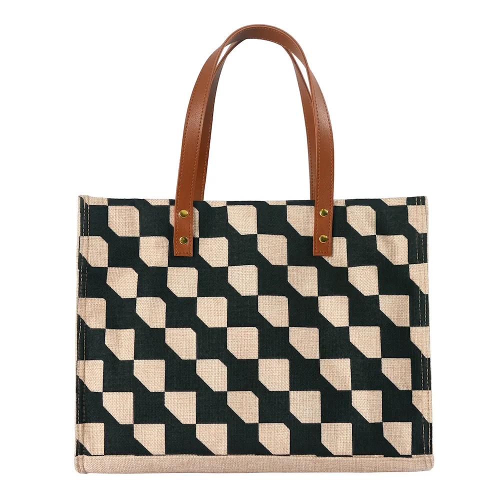 Women Casual Plaid Patchwork Design Large Capacity Cotton Linen Shoulder Bag - Image 4
