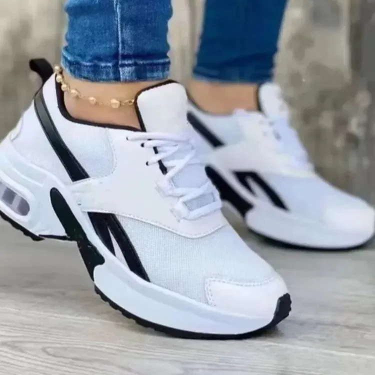 Women Fashion Round Toe Solid Color Mesh Thick-Soled Low Top Sneakers - Image 5