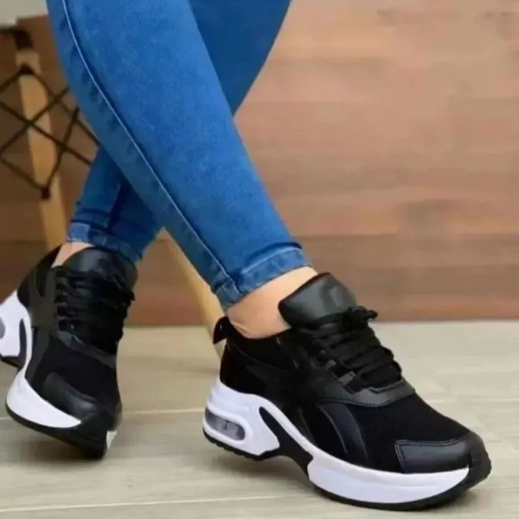 Women Fashion Round Toe Solid Color Mesh Thick-Soled Low Top Sneakers - Image 6
