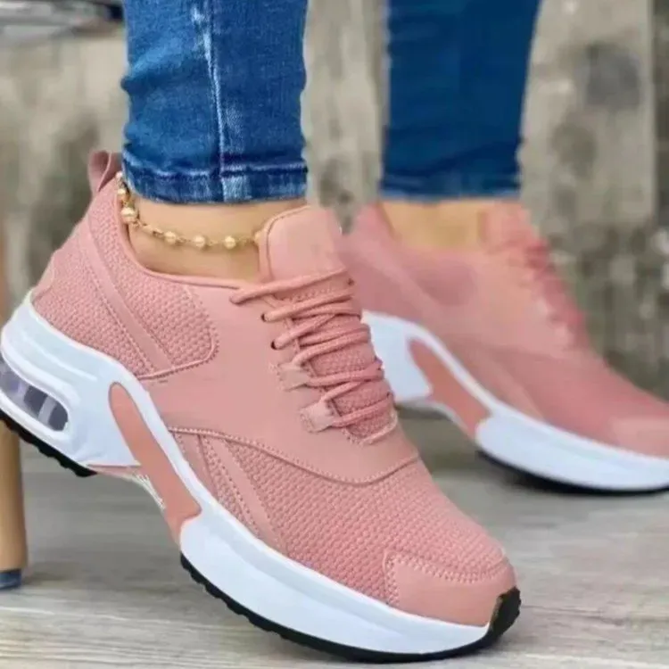 Women Fashion Round Toe Solid Color Mesh Thick-Soled Low Top Sneakers - Image 8