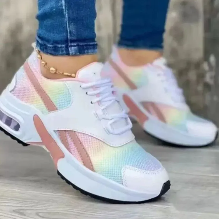 Women Fashion Round Toe Solid Color Mesh Thick-Soled Low Top Sneakers - Image 13