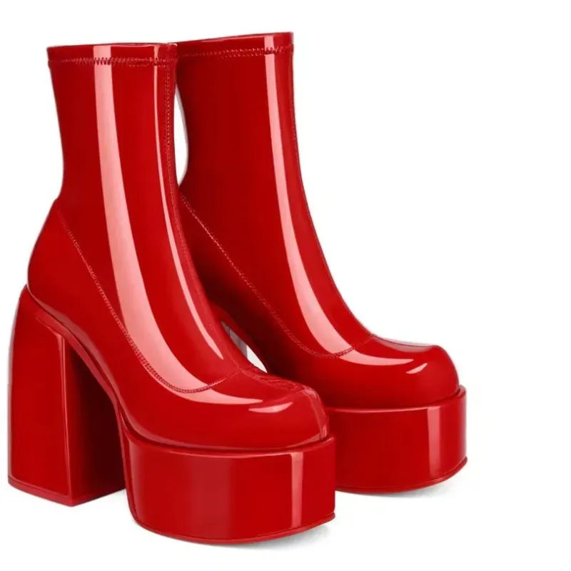 Women Fashio Denim Chunky Heel Side Zipper Mid-Calf Boots Shoes - Image 3