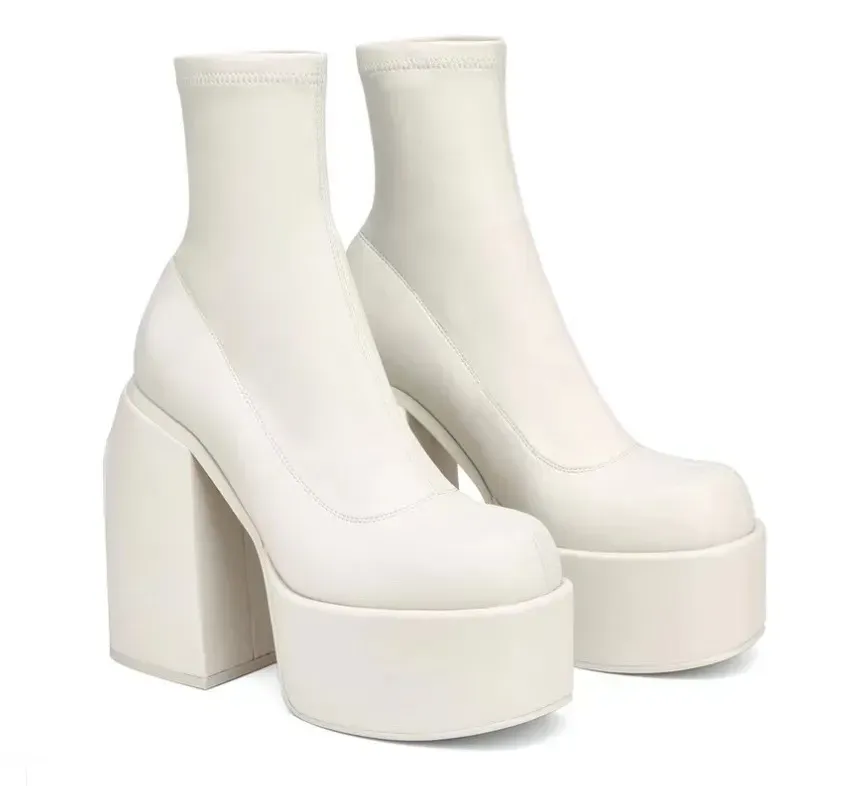 Women Fashio Denim Chunky Heel Side Zipper Mid-Calf Boots Shoes - Image 10