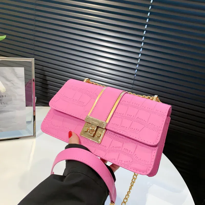Women Fashion Simple Chain Stone Pattern Commuter Shoulder Bag - Image 9