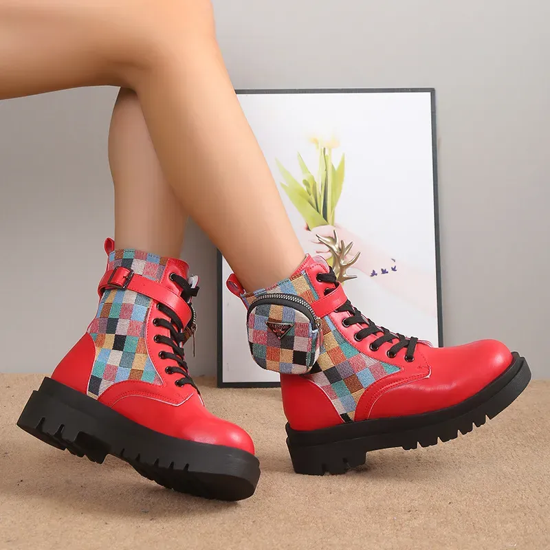 Women Fashion Lace Up Round Toe Platform Short Boots - Image 4