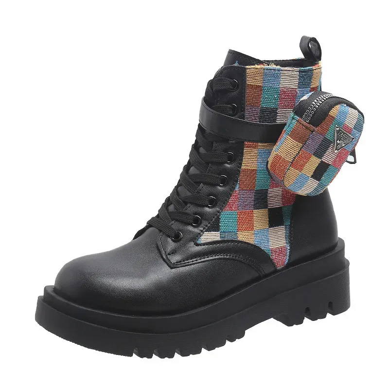 Women Fashion Lace Up Round Toe Platform Short Boots - Image 5