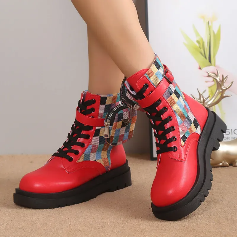 Women Fashion Lace Up Round Toe Platform Short Boots - Image 8