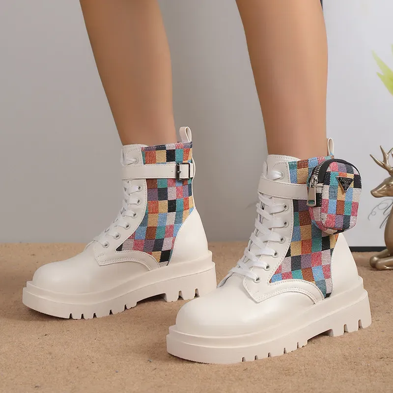 Women Fashion Lace Up Round Toe Platform Short Boots - Image 9