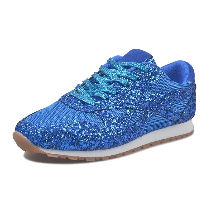 Women Fashion Round Toe Platform Sequins Rhinestone Platform Sneakers - Image 8