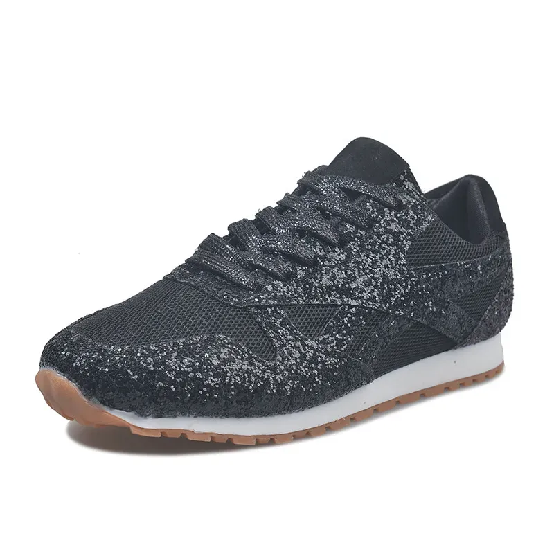 Women Fashion Round Toe Platform Sequins Rhinestone Platform Sneakers - Image 13