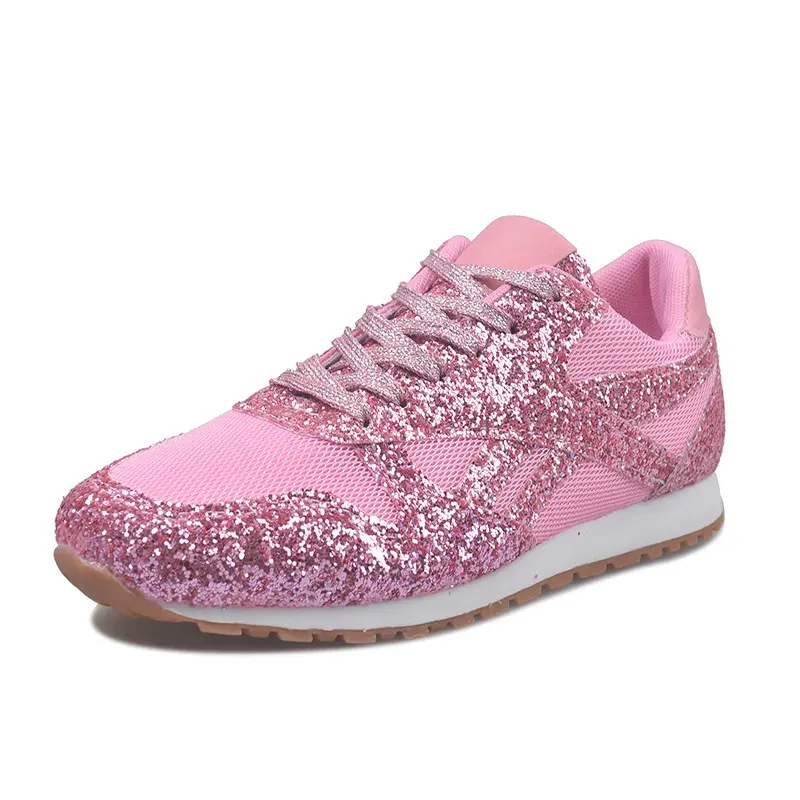 Women Fashion Round Toe Platform Sequins Rhinestone Platform Sneakers - Image 15