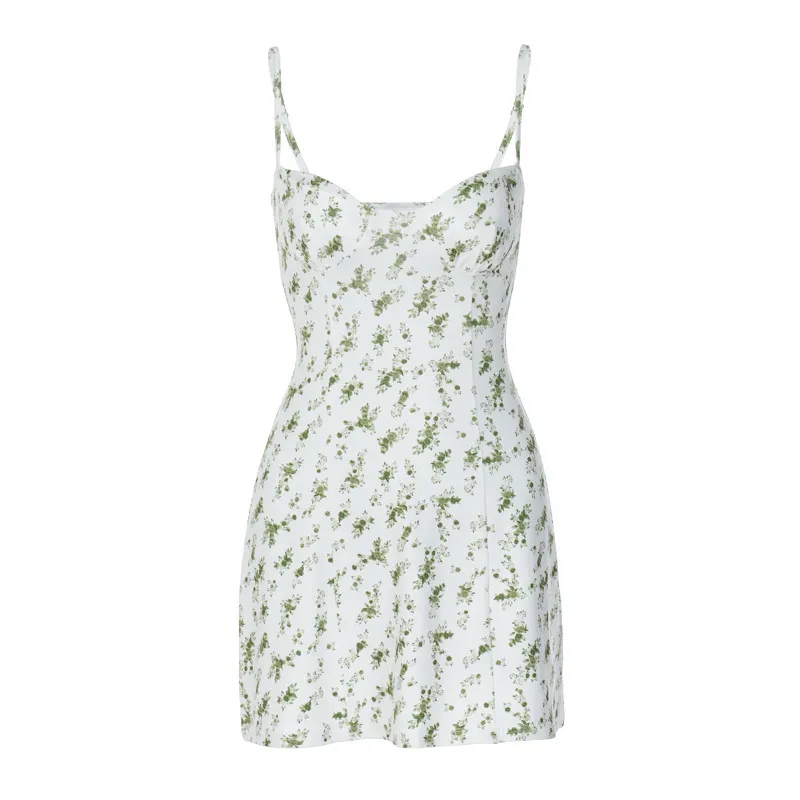 Summer Vacation Tiny Flower Print Sweet Women Spaghetti Strap Dress - Image 5
